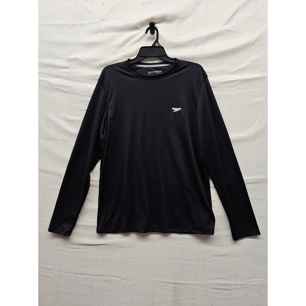 Speedo Mens Long Sleeve Swim Shirt Black Polyester Athletic Size Small